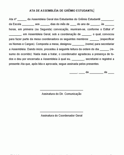 Modelo de Ata de Assembleia de Grêmio Estudantil