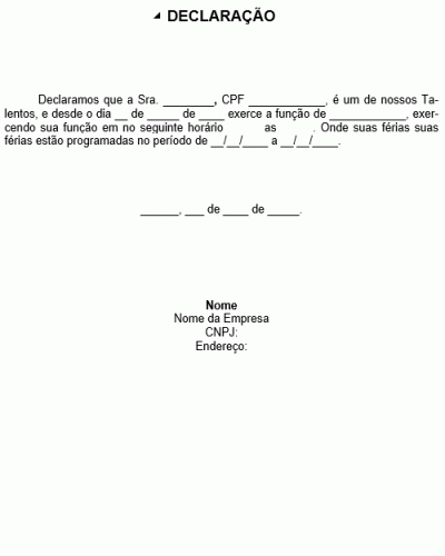 Modelo de Declaração de Emprego com Renda e Horário