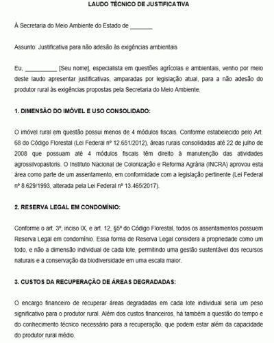 Modelo de Laudo Técnico de Justificativa para a Secretaria de Estado