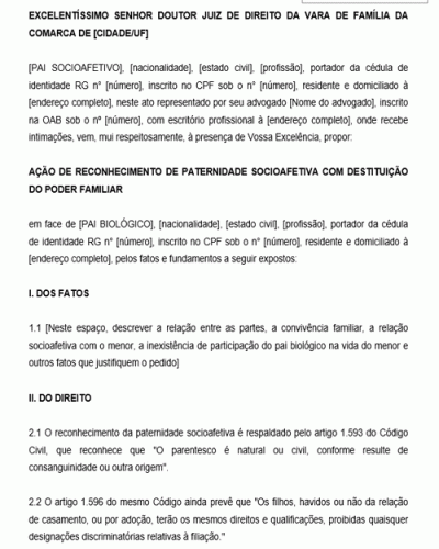 Modelo de Ação de reconhecimento de paternidade socioafetiva com destituição do poder familiar