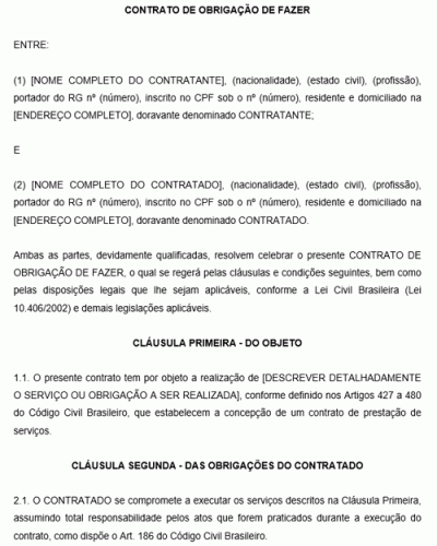 Modelo de Contrato de Obrigação de Fazer