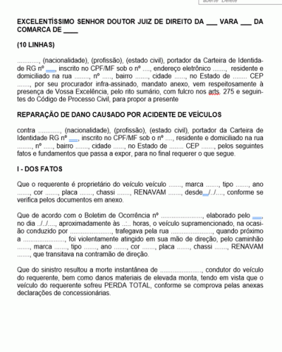 Modelo de Petição Inicial Ação de Reparação de Danos