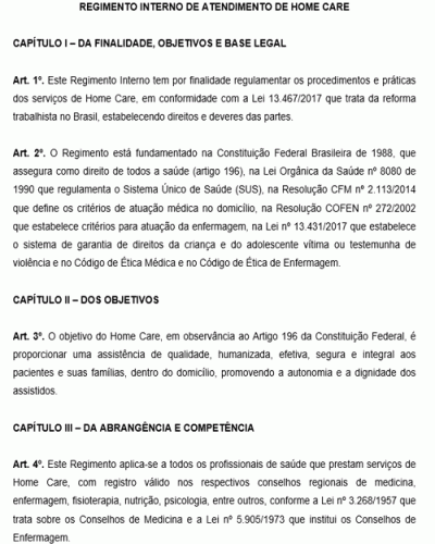 Modelo de Regimento Interno de Serviços de Atendimento Domiciliar Home Care