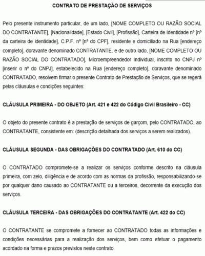 Modelo de Contrato de Prestação de Serviço Microempreendedor Individual MEI Garçom