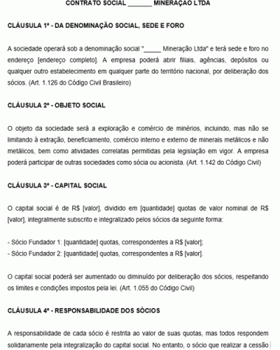 Modelo de Contrato social para Empresa de Mineração