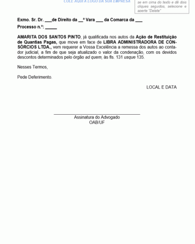 Modelo de Petição Intermediária ao Contador