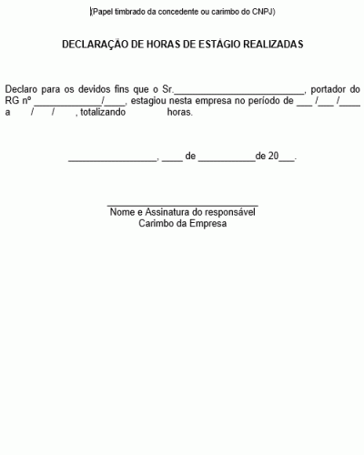 Modelo de Declaração de Horas Realizadas - Carga Horário Estágio