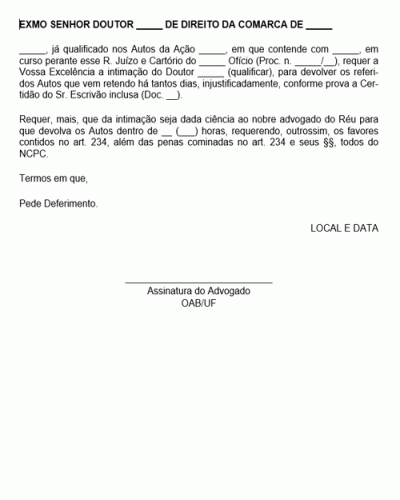 Modelo de Petição Intermediária Cobrança dos Autos