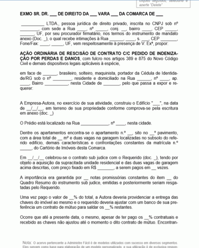 Modelo de Petição Intermediária Construtora Compra e Venda