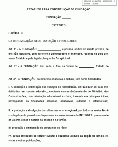 Modelo de Estatuto de Constituição de Fundação - Radiofusão