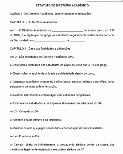 Modelo de Estatuto Referente à Constituição de Diretório Acadêmico de Curso Superior