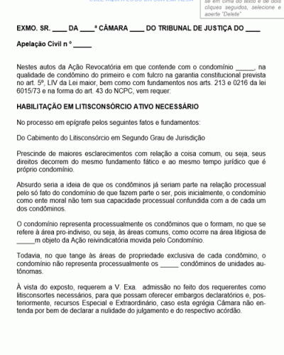 Modelo de Petição Intermediária Habilitação de Litisconsórcio Ativo Necessário