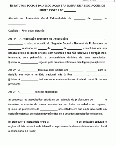 Modelo de Estatuto da Associação Cooperativa de Professores