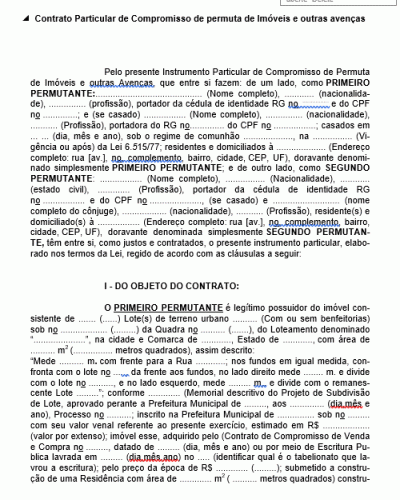 Modelo de Contrato Particular de Compromisso de Permuta de Imóveis e outras Avenças