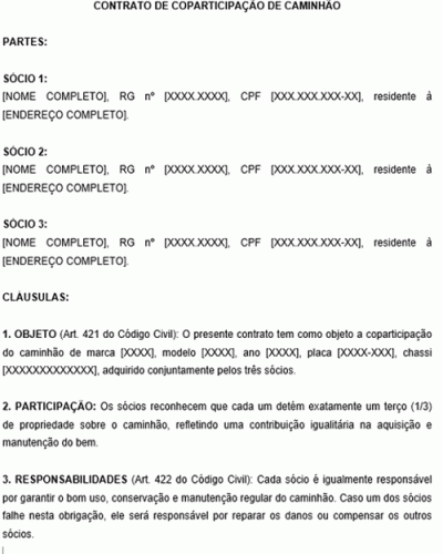 Modelo de Contrato de Coparticipação de Caminhão