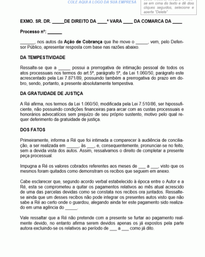 Modelo de Petição Intermediária Modelo de Resposta a Ação de Cobrança