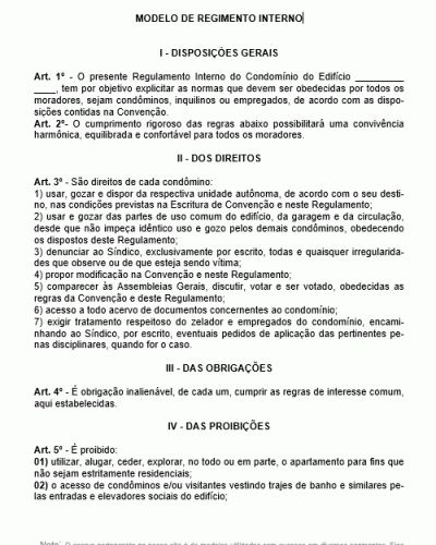 Modelo de Regulamento ou Regime Interno de Condomínio do Edifício - Completo