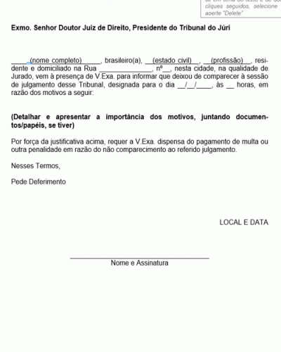 Modelo de Carta Justificativa de Ausência de Jurado ao Tribunal do Júri