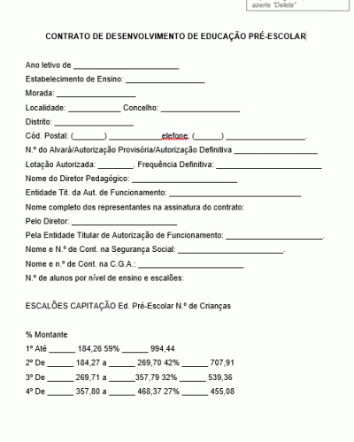 Modelo de Contrato de Desenvolvimento de Educação Pré-escolar