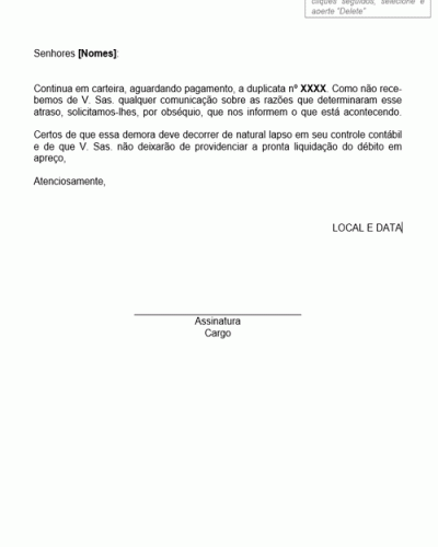 Modelo de Carta de Reclamação de Pagamento