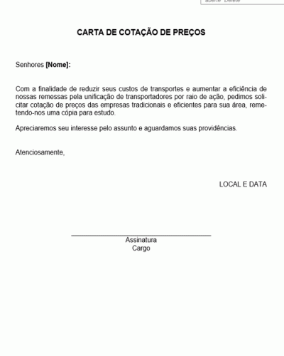 Modelo de Carta de Cotação de Preços