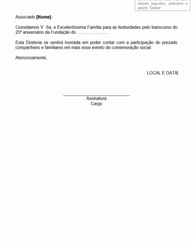 Modelo de Carta Convite Aniversário da Fundação