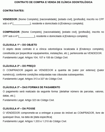 Modelo de Contrato de compra e venda de clínica odontológica