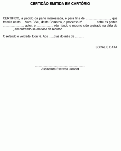 Modelo de Declaração Certidão Emitida em Cartório