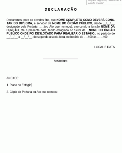 Modelo de Declaração de Funcionário Público Fora da Função