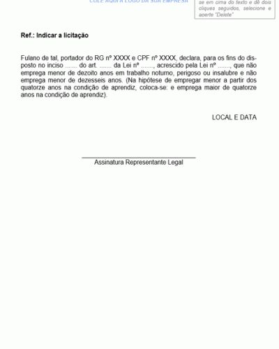 Modelo de Declaração de Regularidade Trabalhista para Fins de Habilitação em Licitações Empregador Pessoa Física