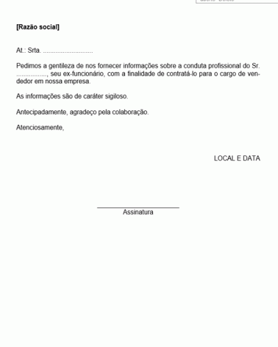 Modelo de Carta de Pedido de Informação sobre Ex Funcionário