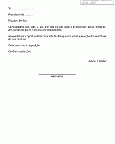 Modelo de Carta de Felicitação - Saudação - Congratulação por Eleição