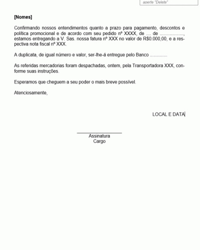 Modelo de Carta de Envio de Documentos