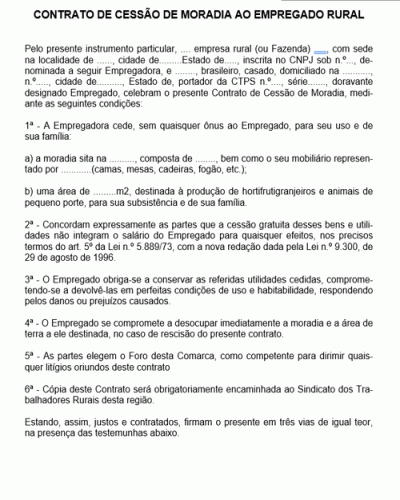 Modelo de Contrato Cessão de Direitos Sobre Imóvel Rural