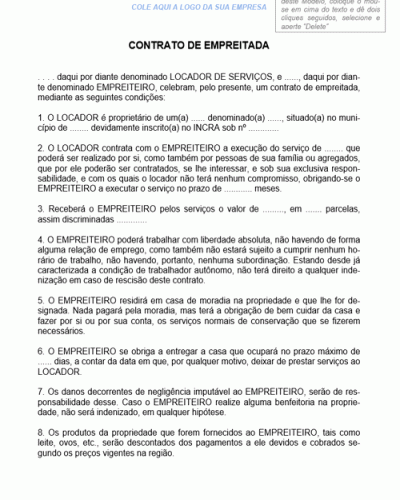 Modelo de Contrato de Empreitada Rural