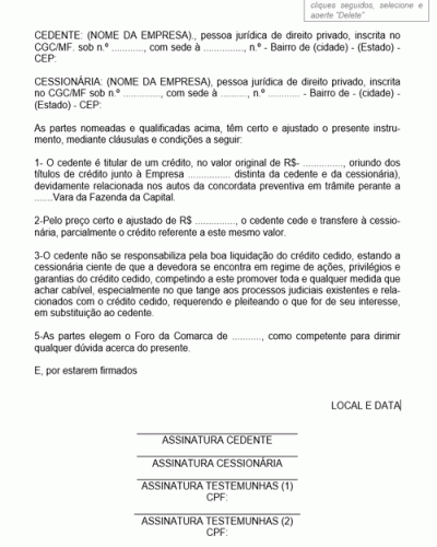 Modelo de Contrato de Cessão de Direitos Creditórios