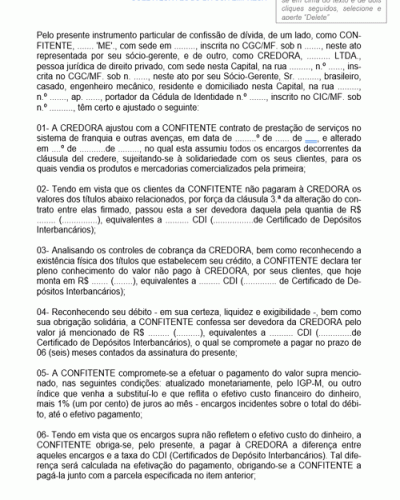 Modelo de Contrato de Confissão de Dívida Oriunda de Prestação de Serviço