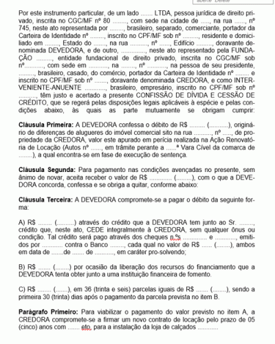 Modelo de Contrato de Confissão de Dívida Oriunda de Relação Locatícia