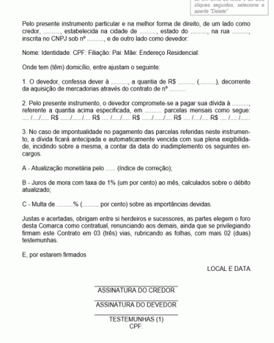 Modelo de Contrato de Novação de Dívida Referente a Compra de Mercadorias