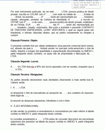 Modelo de Contrato de Parceria Empresarial Internacional