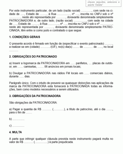 Modelo de Contrato de Patrocínio de Evento