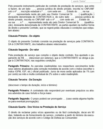 Modelo de Contrato de Prestação de Serviço entre Pessoas Jurídicas de Direito Privado