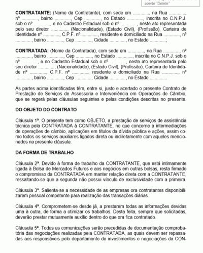 Modelo de Contrato de Serviços de Assessoria Relativa a Operações de Câmbio