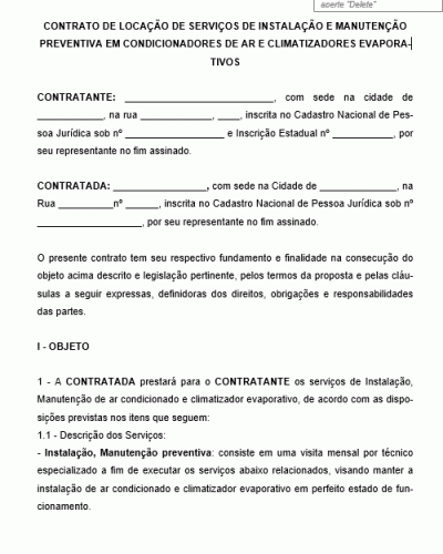 Modelo de Contrato de Serviços de Manutenção Preventiva em Condicionadores de Ar