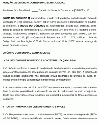 Modelo de Petição de Divórcio Dissolução consensual extrajudicial