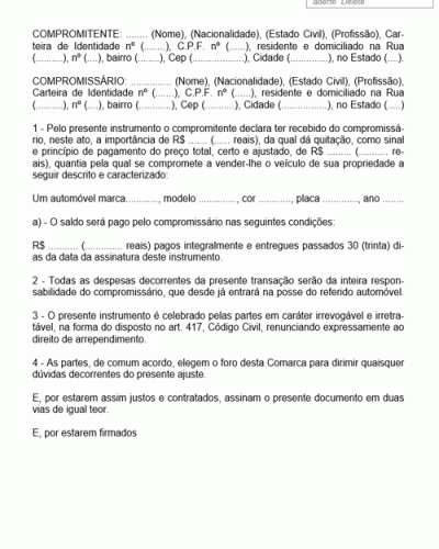 Modelo de Contrato de Compra e Venda de Arras