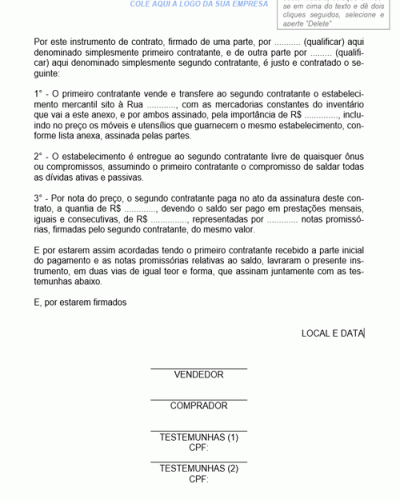 Modelo de Contrato de Compra e Venda de Estabelecimento Comercial com Emissão de Notas Promissórias