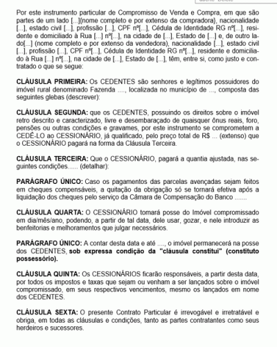 Modelo de Contrato de Compra e Venda Imóvel Rural Denominado Fazenda