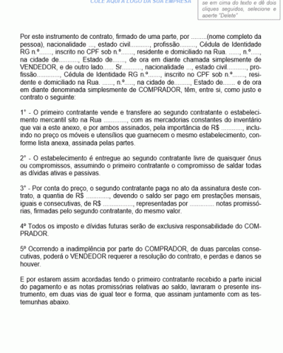 Modelo de Contrato de Compra e Venda de Ponto Comercial entre Pessoas Físicas