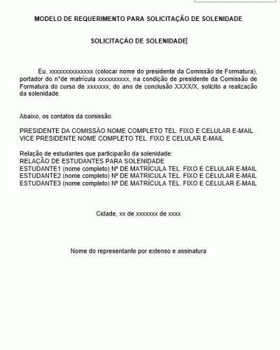 Modelo de Requerimento para Solicitação de Solenidade à Universidade - Faculdade